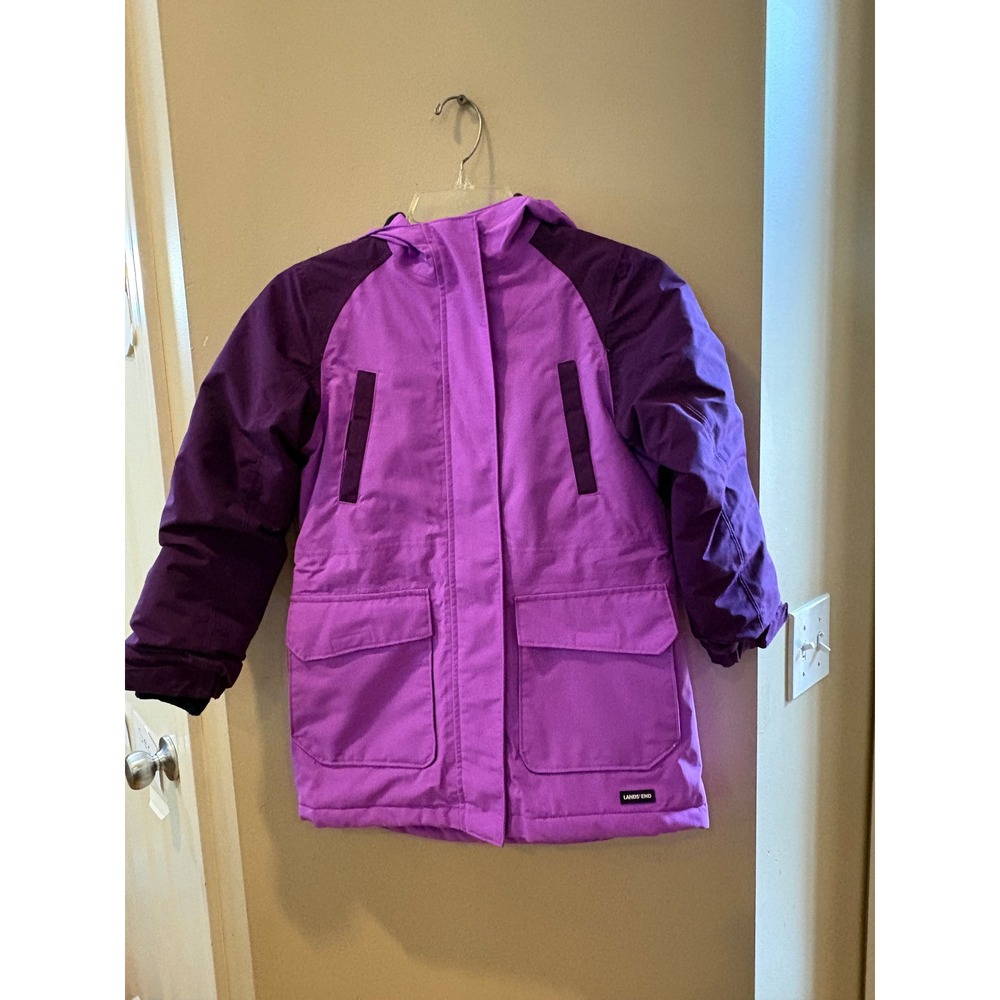 Lands End Kids Purple Colorblock Winter Parka Hooded Jacket Size M 8